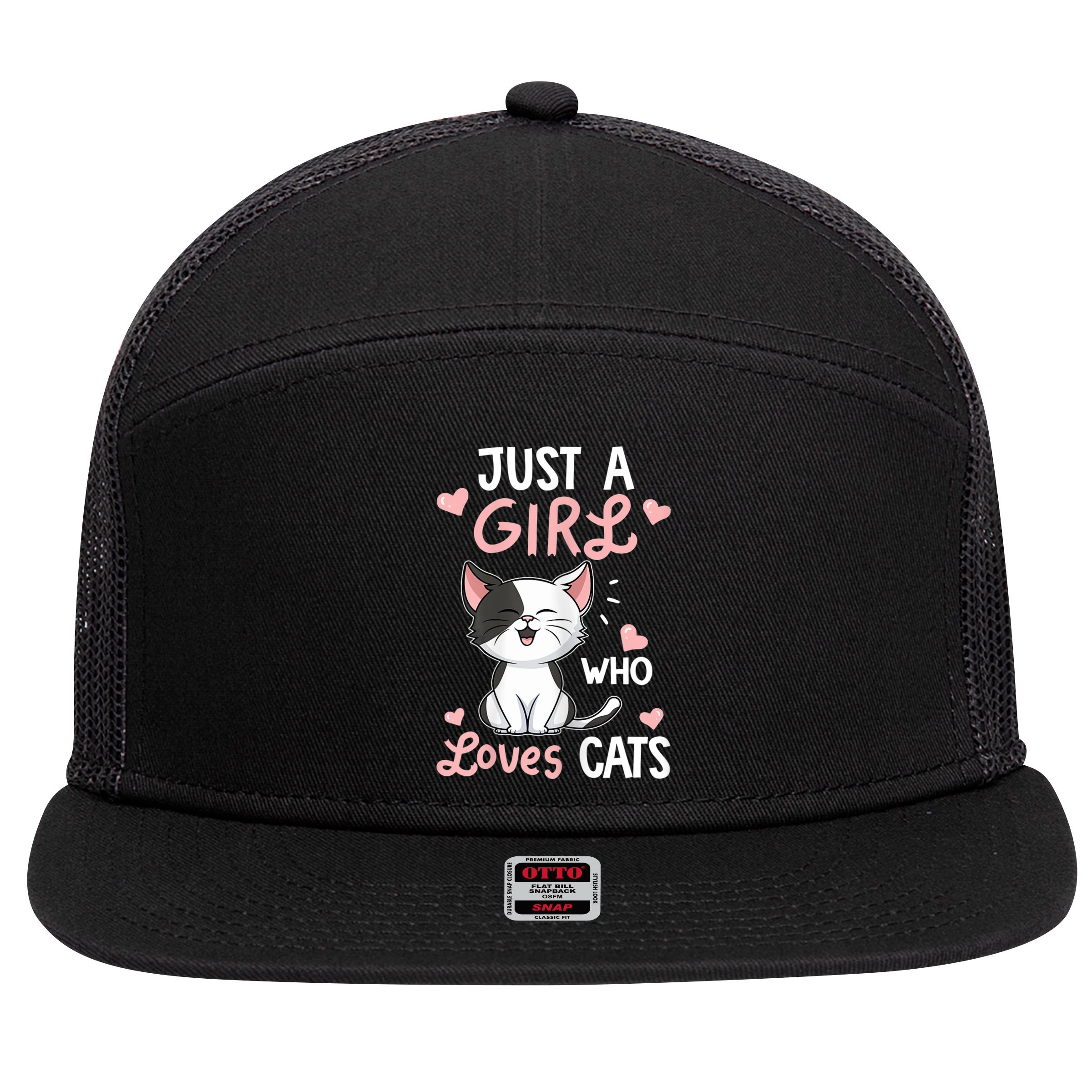 Just A Girl Who Loves Cats Tshirt Cute Cat Lover 7 Panel Mesh Trucker Snapback Hat