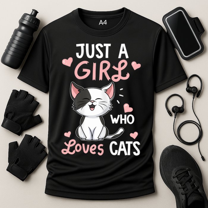 Just A Girl Who Loves Cats Tshirt Cute Cat Lover Cooling Performance Crew T-Shirt