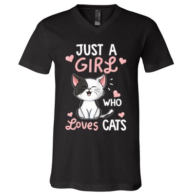 Just A Girl Who Loves Cats Tshirt Cute Cat Lover V-Neck T-Shirt