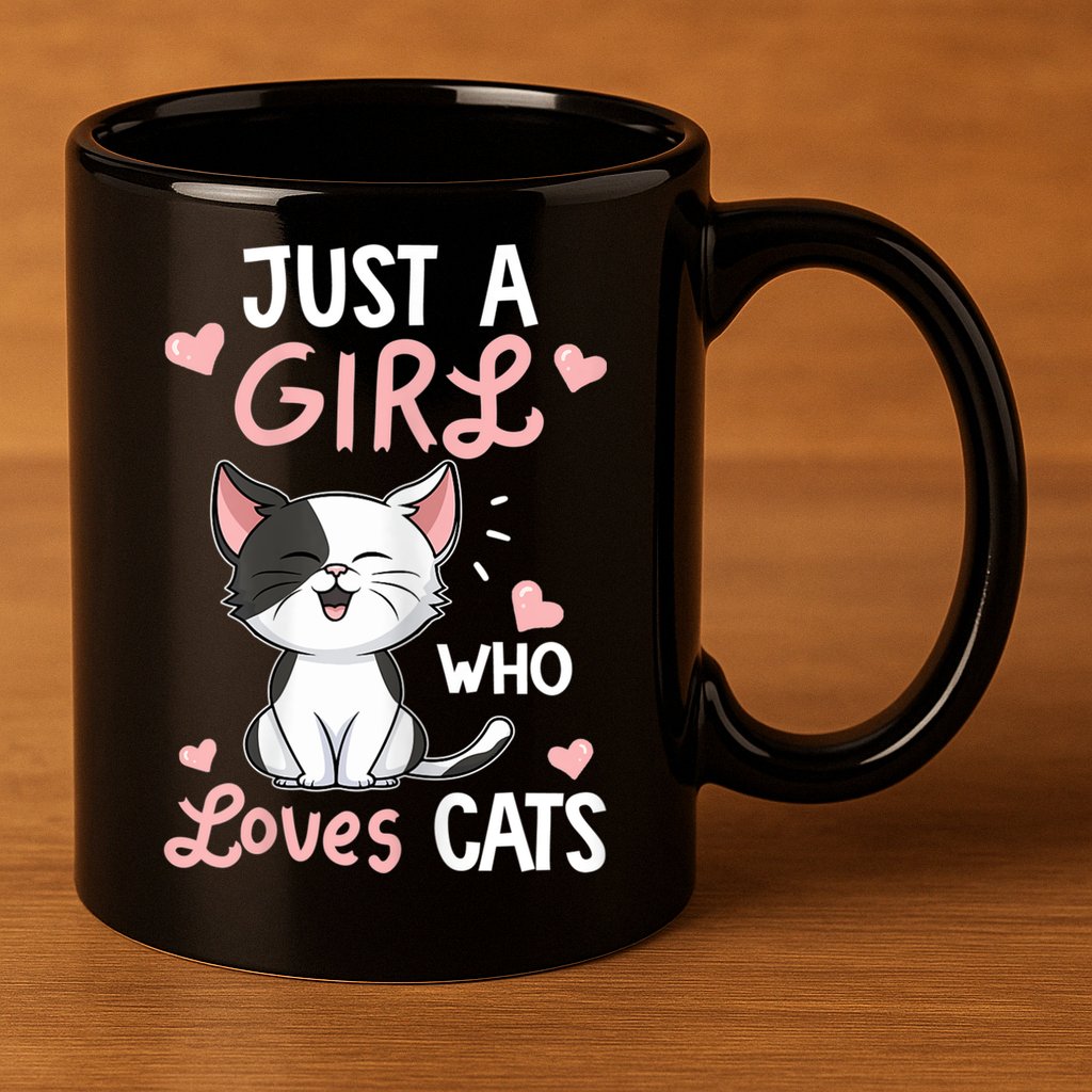 Just A Girl Who Loves Cats Tshirt Cute Cat Lover 11oz C Handle Ceramic Mug