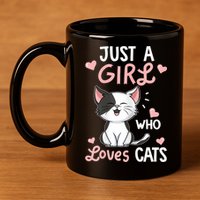 Just A Girl Who Loves Cats Tshirt Cute Cat Lover 11oz C Handle Ceramic Mug