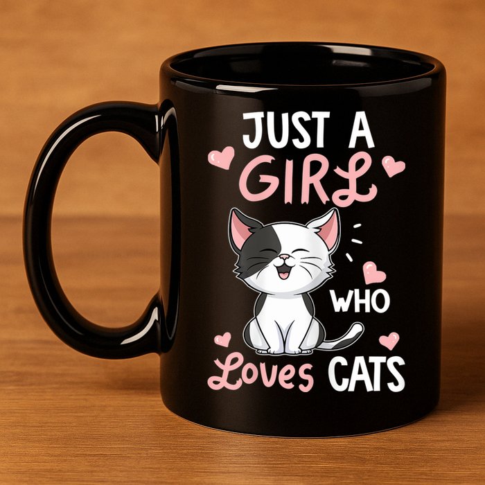 Just A Girl Who Loves Cats Tshirt Cute Cat Lover 11oz C Handle Ceramic Mug
