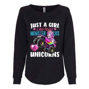 Just A Girl Who Loves Monster Trucks And Unicorns Womens California Wash Sweatshirt