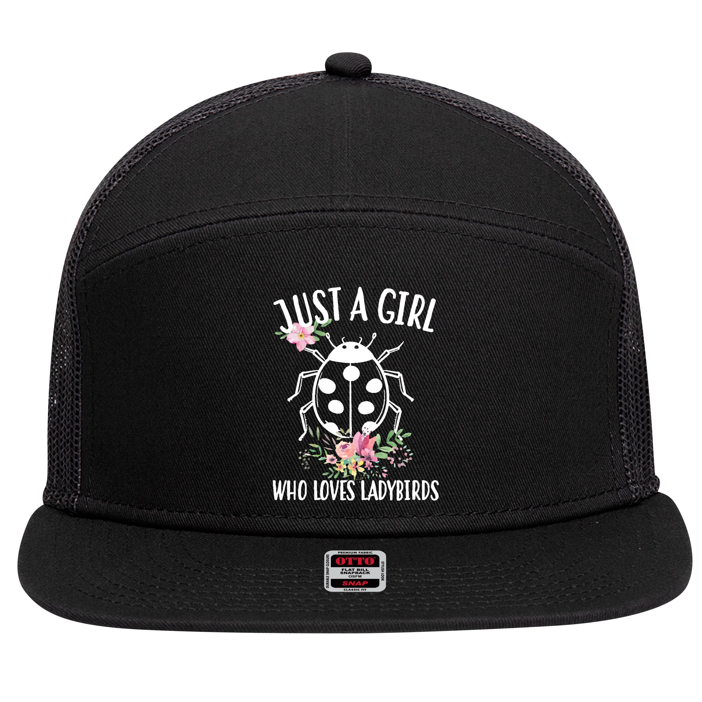 Just A Girl Who Loves Ladybugs 7 Panel Mesh Trucker Snapback Hat
