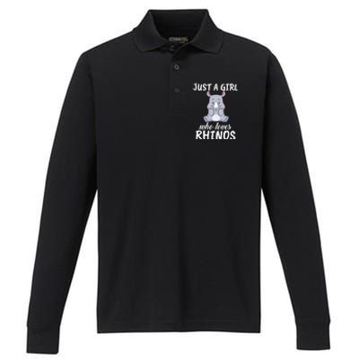 Just A Girl Who Loves Rhinos Clothes Gift Performance Long Sleeve Polo