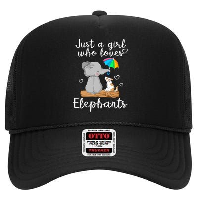 Just A Girl Who Loves Elephants High Crown Mesh Back Trucker Hat