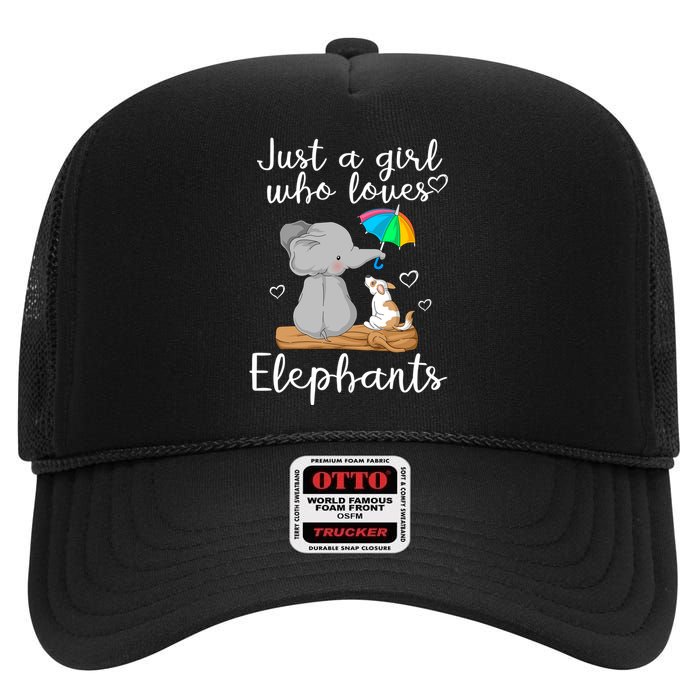 Just A Girl Who Loves Elephants High Crown Mesh Back Trucker Hat