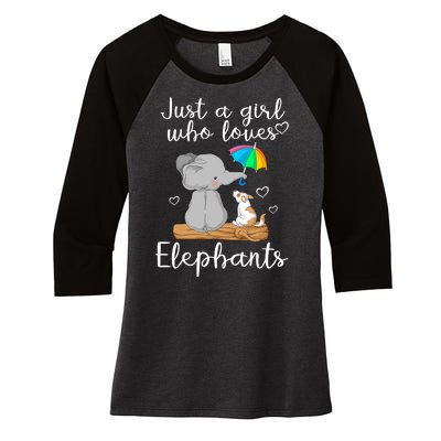 Just A Girl Who Loves Elephants Women's Tri-Blend 3/4-Sleeve Raglan Shirt