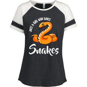 Just A Girl Who Loves Snakes Womens Snake Enza Ladies Jersey Colorblock Tee