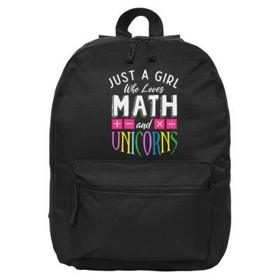 Just A Girl Who Loves Math & Unicorns Funny Mathematics 16 in Basic Backpack
