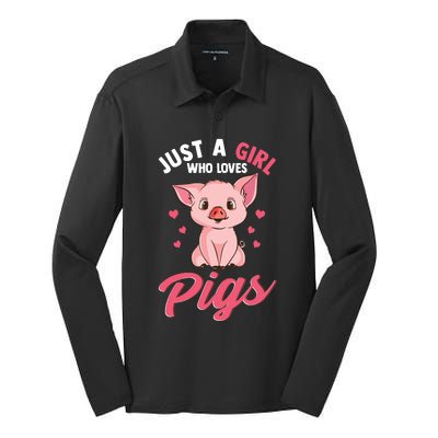 Just A Girl Who Loves Pigs Hog Lover Cute Farmer Silk Touch Performance Long Sleeve Polo