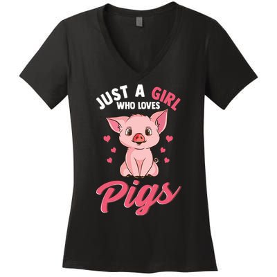 Just A Girl Who Loves Pigs Hog Lover Cute Farmer Women's V-Neck T-Shirt