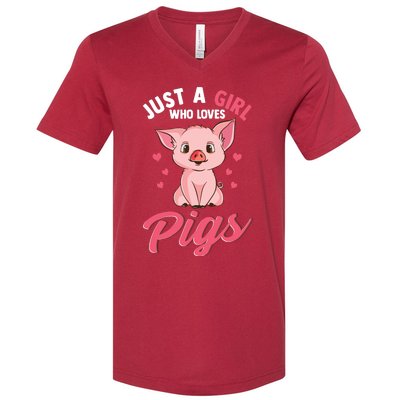 Just A Girl Who Loves Pigs Hog Lover Cute Farmer V-Neck T-Shirt