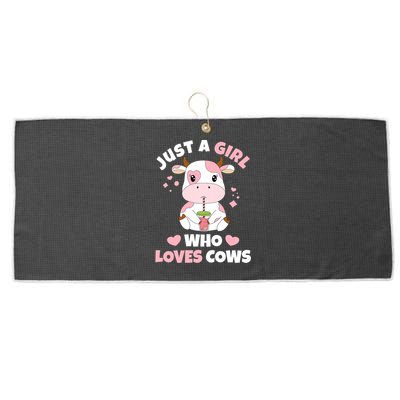 Just A Girl Who Loves Cows Cute Strawberry Cow Cowgirl Print Large Microfiber Waffle Golf Towel