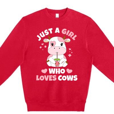 Just A Girl Who Loves Cows Cute Strawberry Cow Cowgirl Print Premium Crewneck Sweatshirt