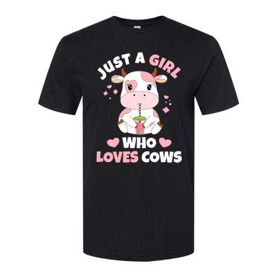 Just A Girl Who Loves Cows Cute Strawberry Cow Cowgirl Print Softstyle® CVC T-Shirt