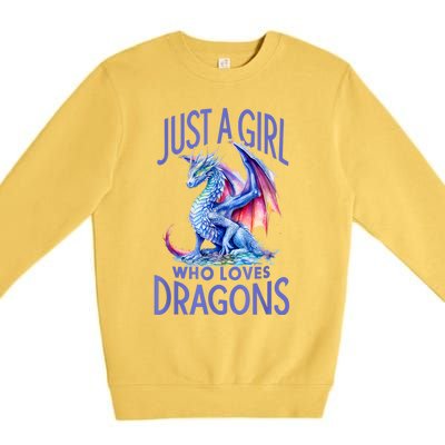 Just A Girl Who Loves Dragons Women Girl Blue Dragon Premium Crewneck Sweatshirt