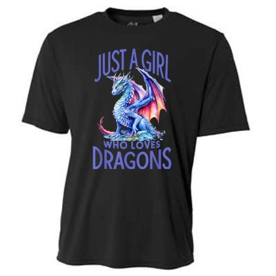 Just A Girl Who Loves Dragons Women Girl Blue Dragon Cooling Performance Crew T-Shirt