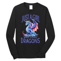 Just A Girl Who Loves Dragons Women Girl Blue Dragon Long Sleeve Shirt