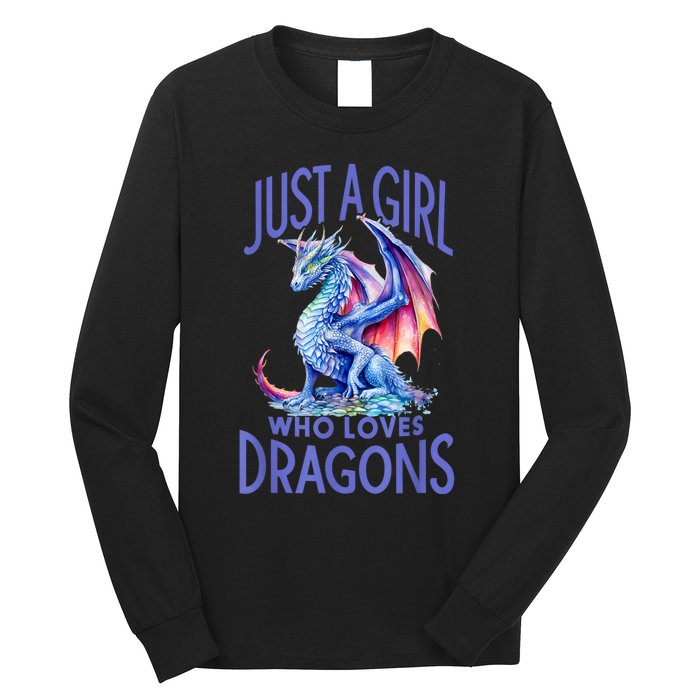 Just A Girl Who Loves Dragons Women Girl Blue Dragon Long Sleeve Shirt