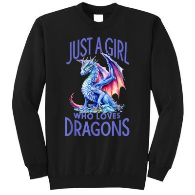 Just A Girl Who Loves Dragons Women Girl Blue Dragon Sweatshirt