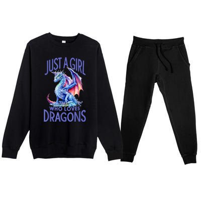 Just A Girl Who Loves Dragons Women Girl Blue Dragon Premium Crewneck Sweatsuit Set