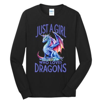 Just A Girl Who Loves Dragons Women Girl Blue Dragon Tall Long Sleeve T-Shirt