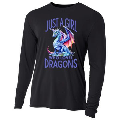 Just A Girl Who Loves Dragons Women Girl Blue Dragon Cooling Performance Long Sleeve Crew