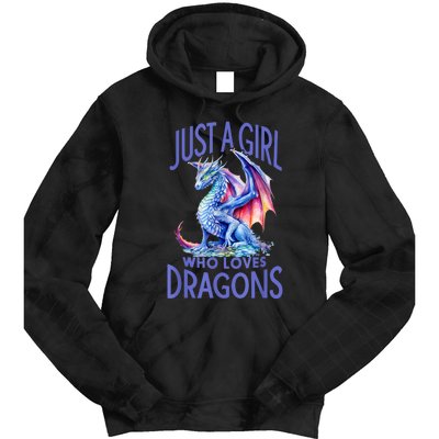 Just A Girl Who Loves Dragons Women Girl Blue Dragon Tie Dye Hoodie