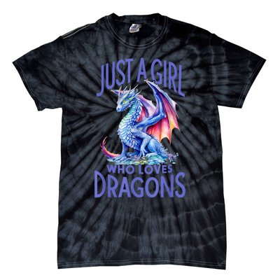 Just A Girl Who Loves Dragons Women Girl Blue Dragon Tie-Dye T-Shirt