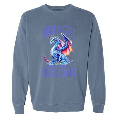 Just A Girl Who Loves Dragons Women Girl Blue Dragon Garment-Dyed Sweatshirt