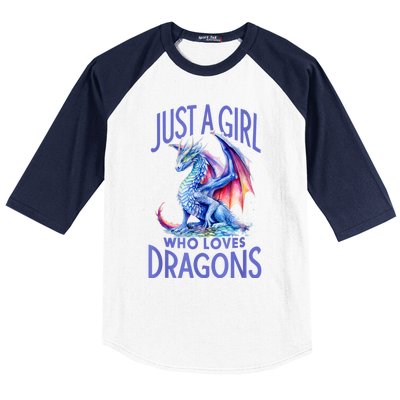 Just A Girl Who Loves Dragons Women Girl Blue Dragon Baseball Sleeve Shirt