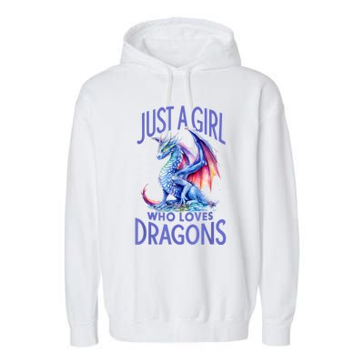 Just A Girl Who Loves Dragons Women Girl Blue Dragon Garment-Dyed Fleece Hoodie