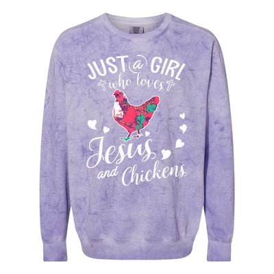 Just A Girl Who Loves Jesus And Chickens Farmer Lover Colorblast Crewneck Sweatshirt