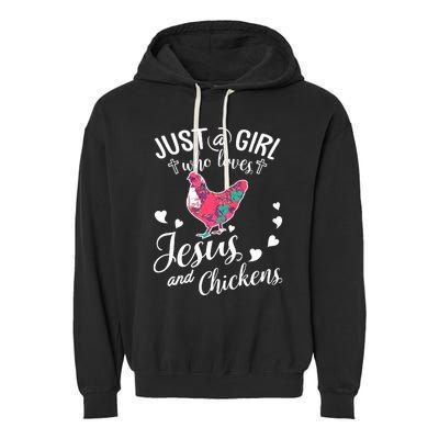 Just A Girl Who Loves Jesus And Chickens Farmer Lover Garment-Dyed Fleece Hoodie