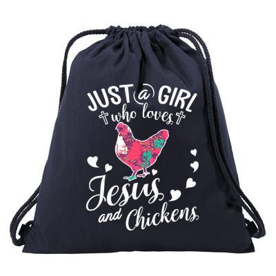 Just A Girl Who Loves Jesus And Chickens Farmer Lover Drawstring Bag