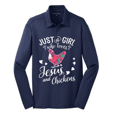 Just A Girl Who Loves Jesus And Chickens Farmer Lover Silk Touch Performance Long Sleeve Polo