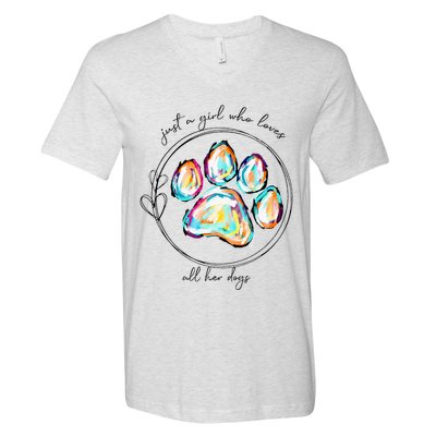 Just A Girl Who Loves All Her Dogs Dog Paw V-Neck T-Shirt