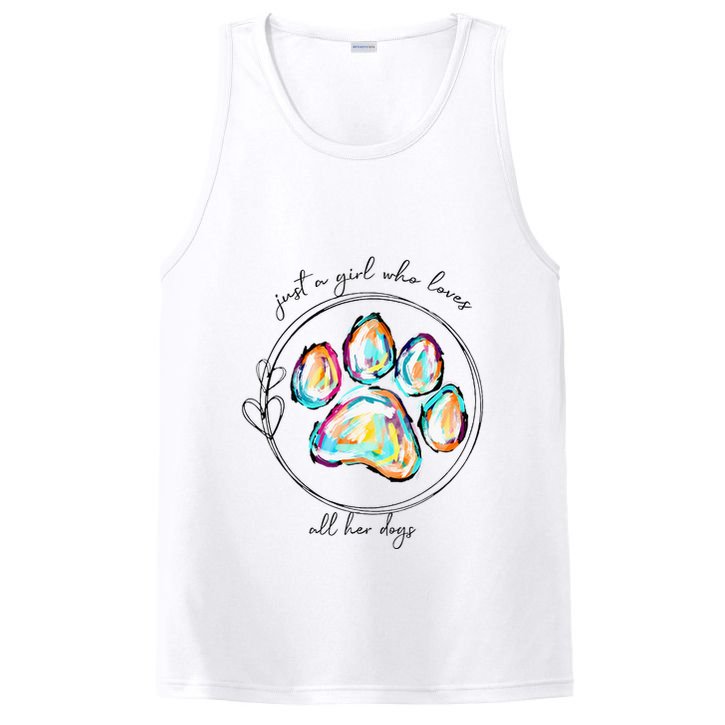 Just A Girl Who Loves All Her Dogs Dog Paw PosiCharge Competitor Tank