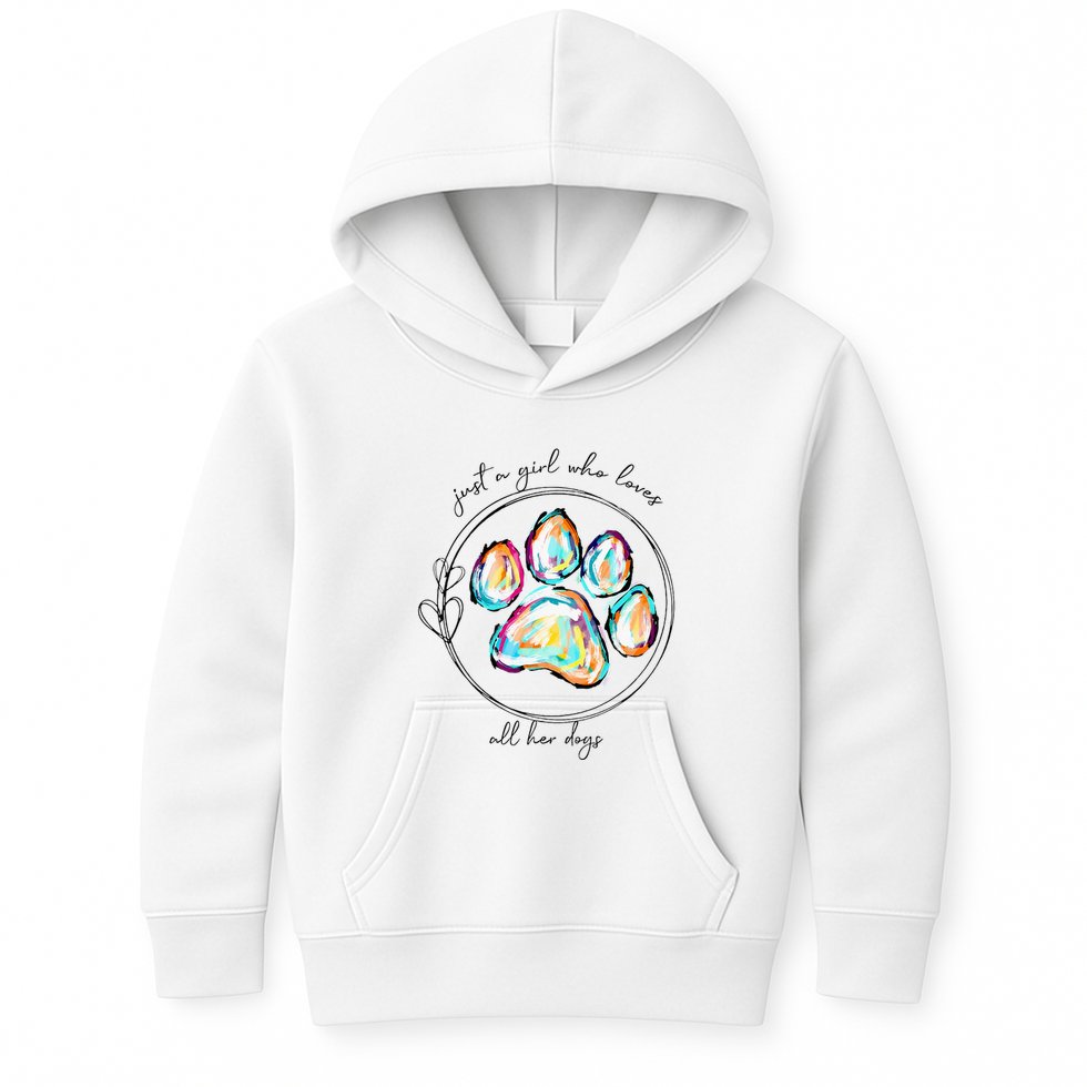 Just A Girl Who Loves All Her Dogs Dog Paw Kids Hoodie