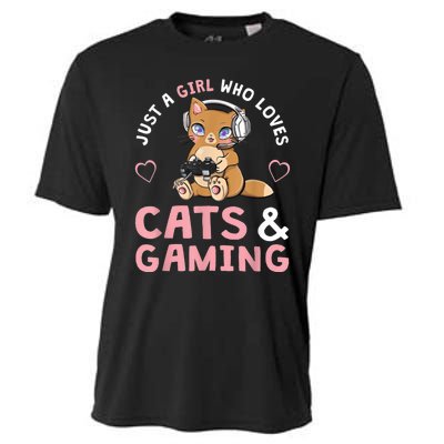 Just A Girl Who Loves Cats And Gaming Cute Gamer Cat Cooling Performance Crew T-Shirt