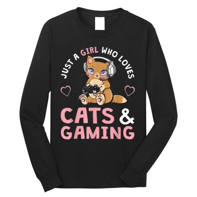 Just A Girl Who Loves Cats And Gaming Cute Gamer Cat Long Sleeve Shirt