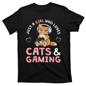 Just A Girl Who Loves Cats And Gaming Cute Gamer Cat T-Shirt