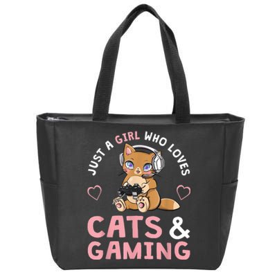 Just A Girl Who Loves Cats And Gaming Cute Gamer Cat Zip Tote Bag