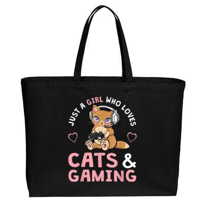 Just A Girl Who Loves Cats And Gaming Cute Gamer Cat Cotton Canvas Jumbo Tote