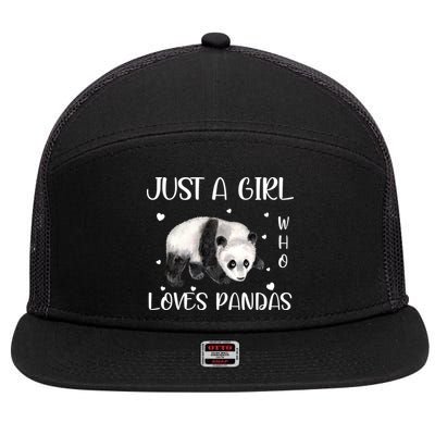 Just A Girl Who Loves Pandas 7 Panel Mesh Trucker Snapback Hat