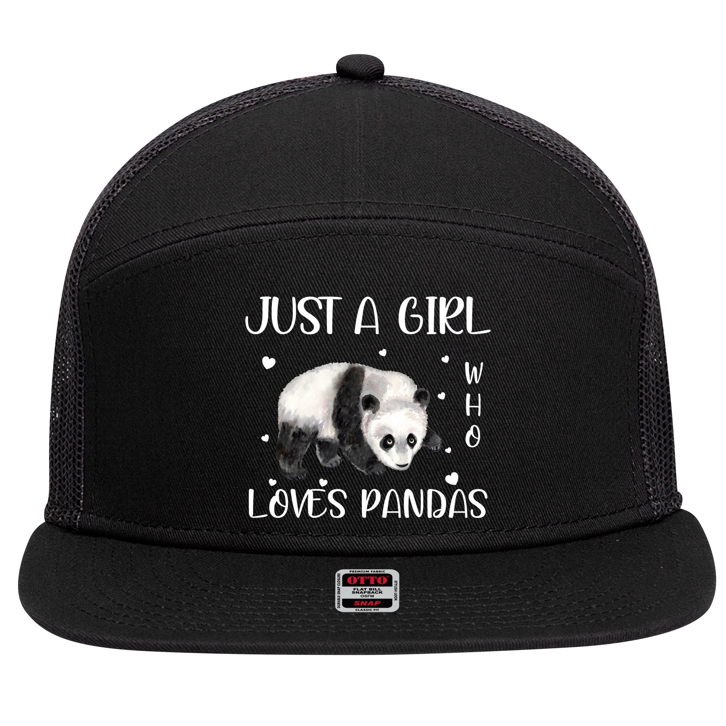 Just A Girl Who Loves Pandas 7 Panel Mesh Trucker Snapback Hat