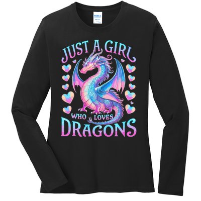 Just A Girl Who Loves Dragons Cute Dragon Ladies Long Sleeve Shirt