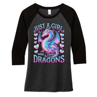 Just A Girl Who Loves Dragons Cute Dragon Women's Tri-Blend 3/4-Sleeve Raglan Shirt