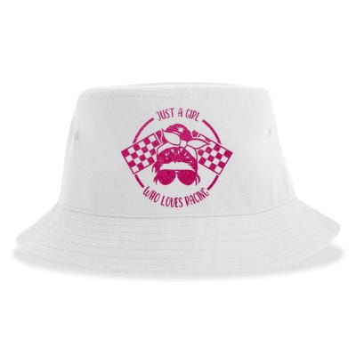 Just A Girl Who Loves Racing Race Day Checkered Flags Gift Sustainable Bucket Hat